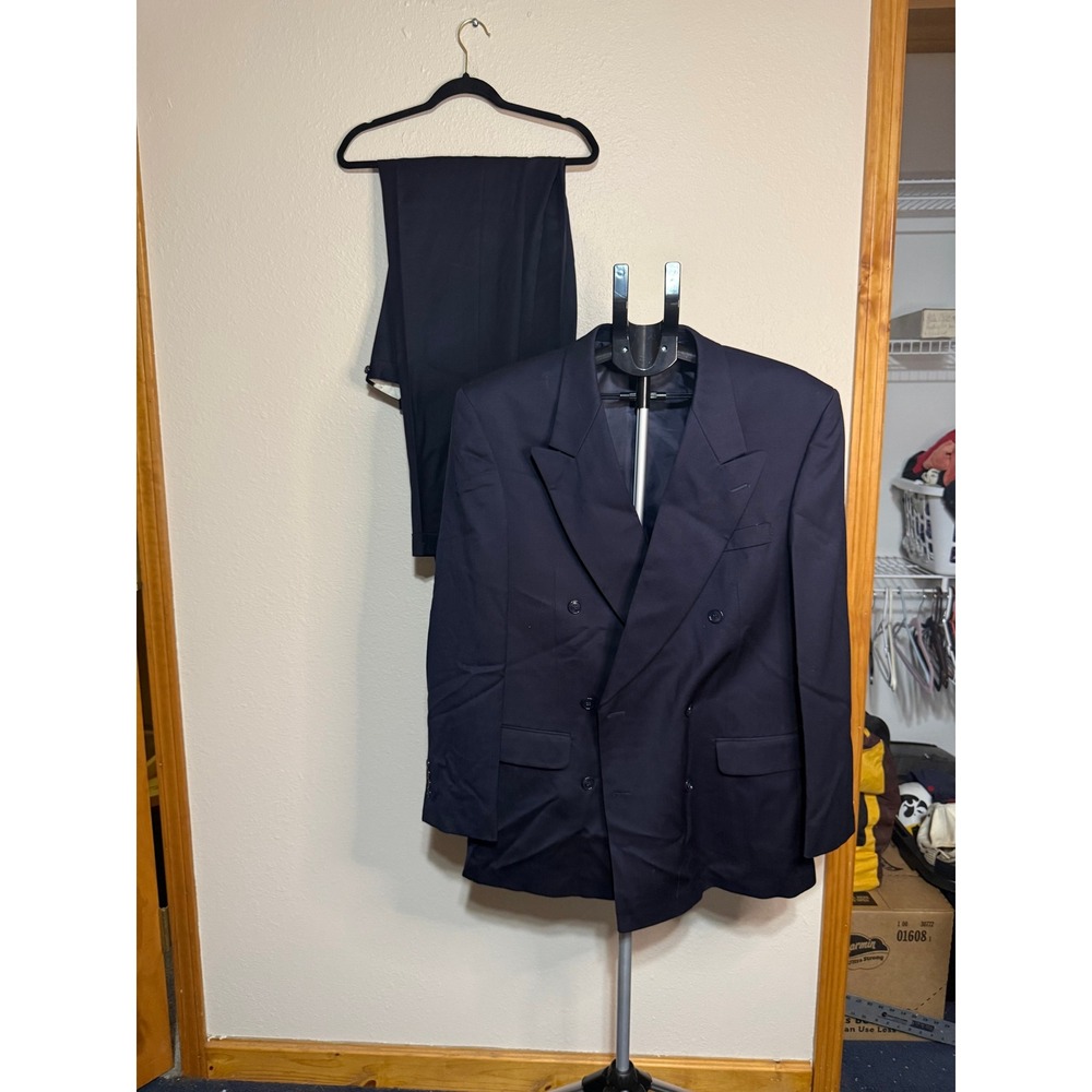 Albert Nipon Lord & Taylor Mens Navy Blue 100% Pure Wool Double Breasted Suit